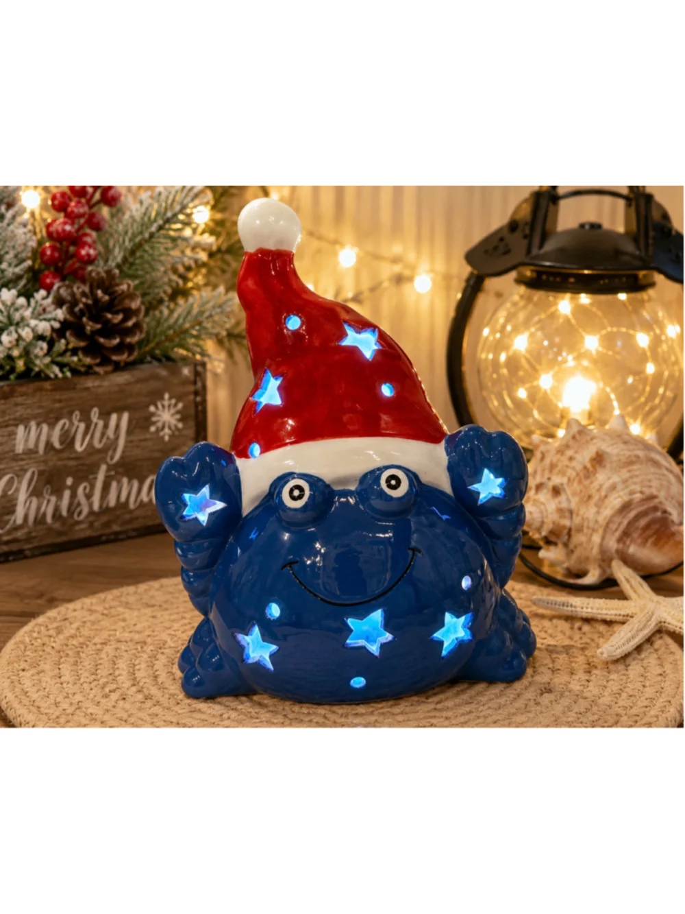 Loblolly Pines Louisiana Crab LED Holiday Luminary Ceramic Christmas Decor 8.25